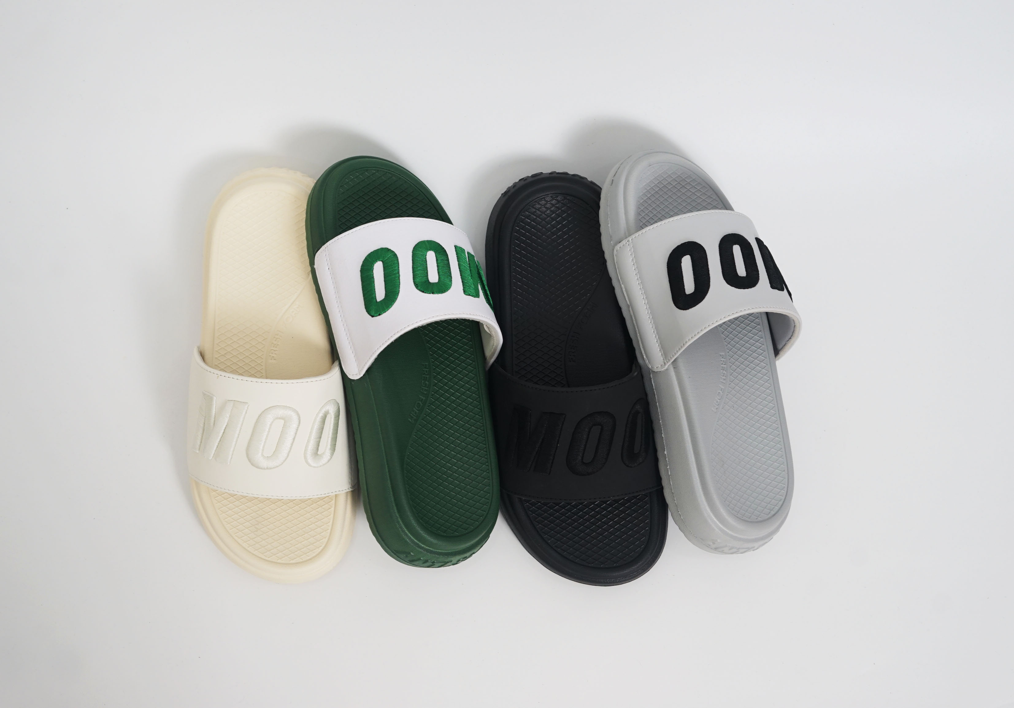 Dép quai ngang EVA antislip thêu đế cao 4p nam nữ, êm chân