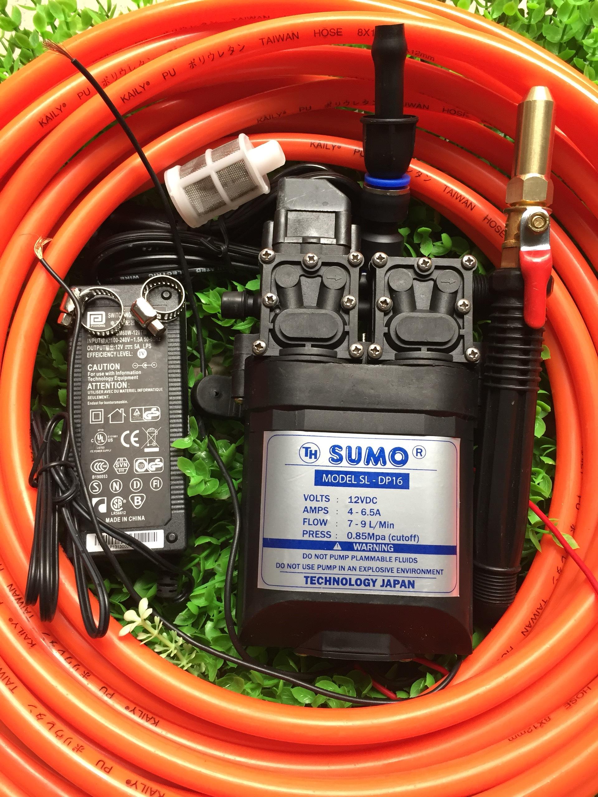 MÁY RỬA XE BƠM ĐÔI CỰC MẠNH SUMO KÈM NGUỒN TỔ ONG 12V-10A 5M dây chịu lực 1m dây hút và vòi xịt hoàn chỉnh Vệ Sinh Máy lạnh Cực tiện Lợi
