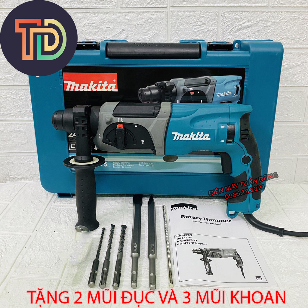 Máy khoan đục bê tông Makita HR2470F, tặng 5 MŨI KHOAN VÀ ĐỤC