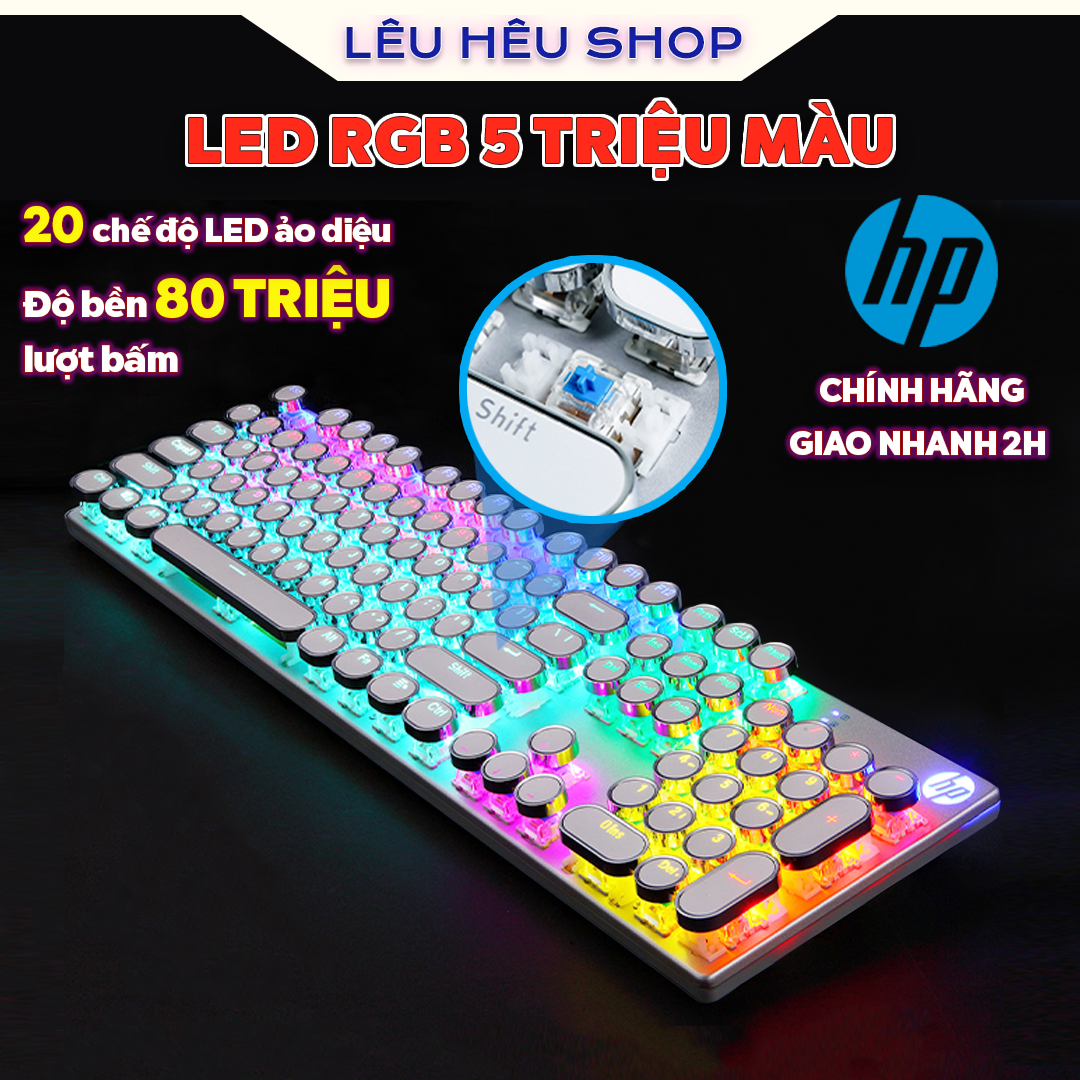 Bàn phím cơ Blue switch HP chính hãng Phím tròn mạ bạc cá tính