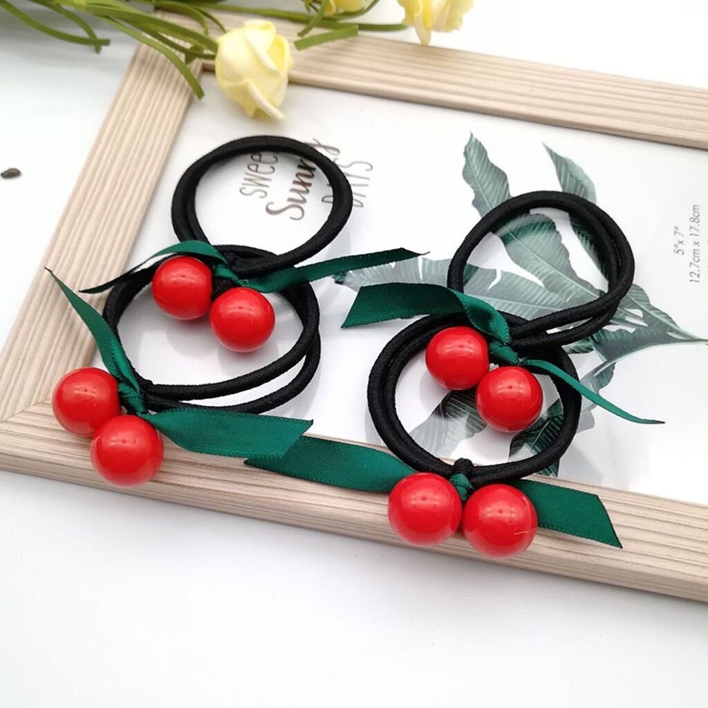 Set 2 sợi dây chun cột tóc nữ trái cherry đỏ mix ruy băng, thun buộc tóc cho bé gái CT13Q -Minimiu