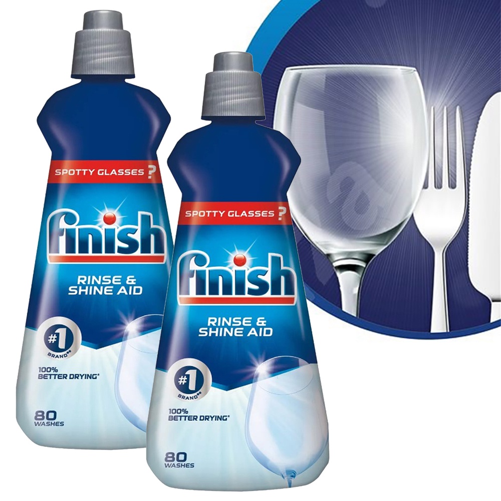 Combo 2 chai nước làm bóng và khô bát, đĩa Finish Dishwasher Rinse & Shine Aid Regular 400ml, nước trợ xả chuyên dụng