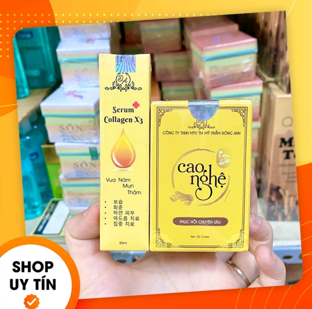 Combo Kem Face Collagen X3 và cao nghệ Đông Anh X3- combo dưỡng trắng hồng, mờ nám, sạch mụn thâm