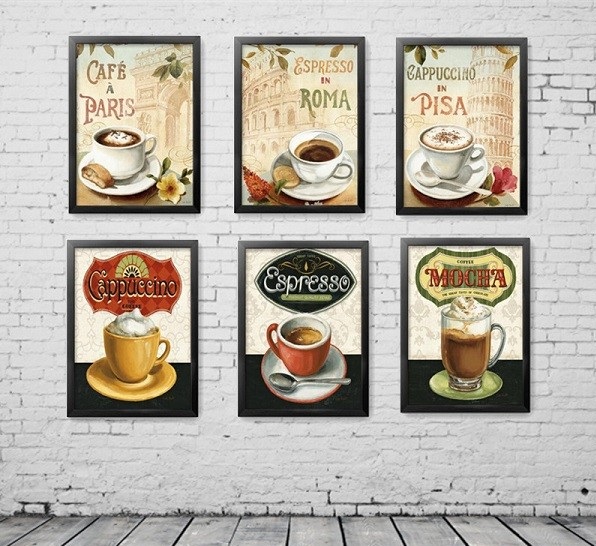 Bộ 6 Khung Tranh Treo Tường Nghệ Thuật In Canvas - Cafe & Trà Sữa - Size 30x42 cm x 6 bức