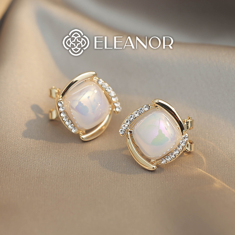 Bông tai nữ chuôi bạc 925 Eleanor Accessories khuyên tai hình vuông đính đá ngọc trai nhân tạo phụ kiện trang sức 5311