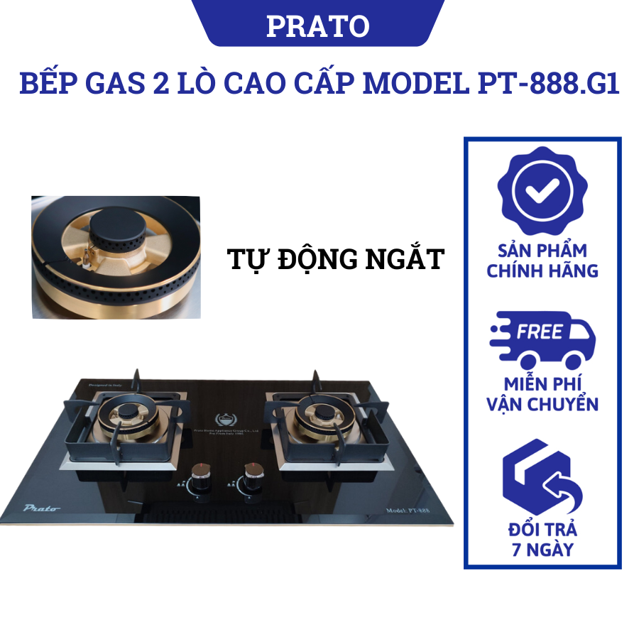 Bếp Gas 2 lò cao cấp Prato Model PT-888.G1, bảo hành chính hãng