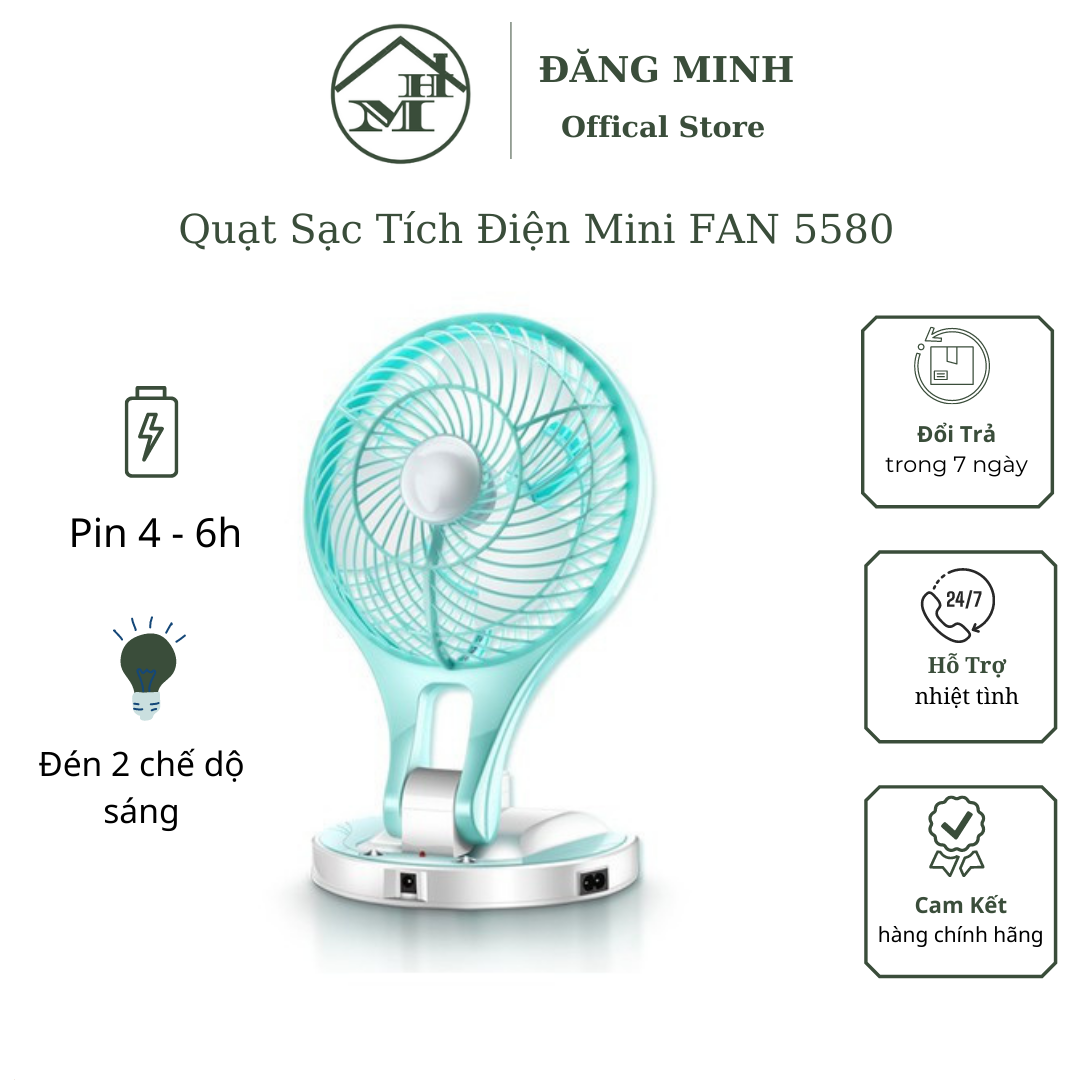Quạt sạc điện mini fan 5580 có led phát sáng cực mát gấp gọn được - quạt sạc điện dự phòng đa năng 2 trong 1 - quạt sạc tích điện kèm đèn led 5580
