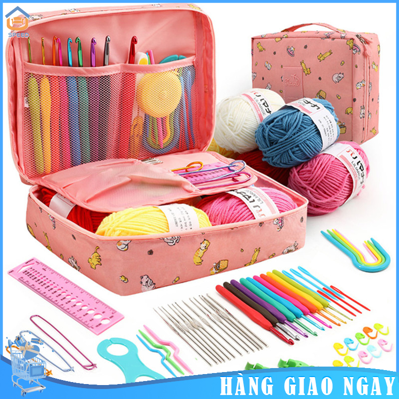 Bộ dụng cụ đan móc cho người mới bắt đầu, bộ dụng cụ đan móc hoàn chỉnh cho người lớn và trẻ em bộ dụng cụ đan móc kim khâu thủ công