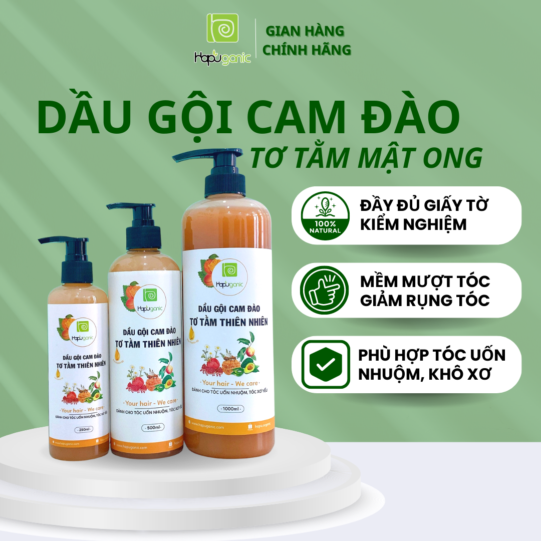 Dầu Gội Cam Đào Tơ Tằm Thiên Nhiên Mềm Mượt Gấp 5 Lần Hapuganic