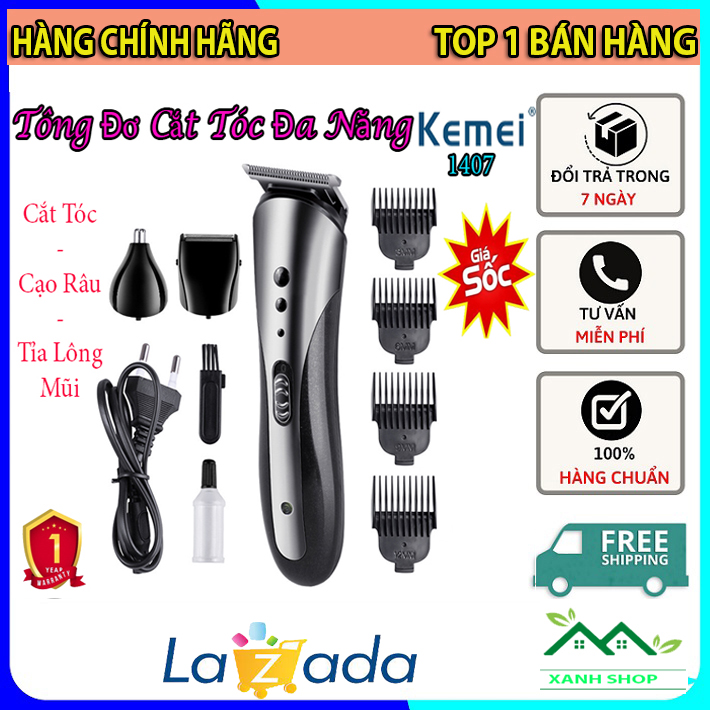 Tông đơ cắt tóc gia đình, Tông đơ cắt tóc người lớn trẻ em Tông đơ cắt tóc đa năng Cắt tóc, cạo râu, cắt lông mũi 3 trong 1 Kemei KM-1407