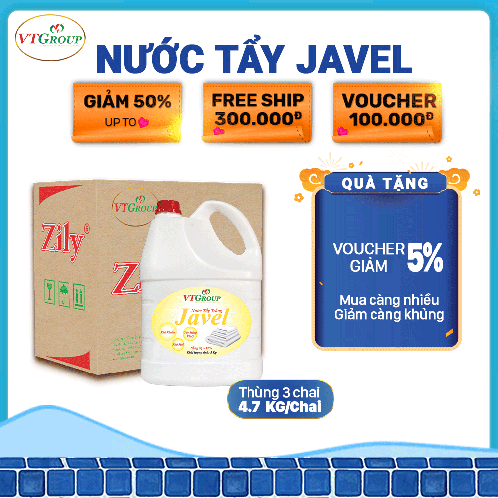 Nước tẩy javel zily chai 5 kg - thùng