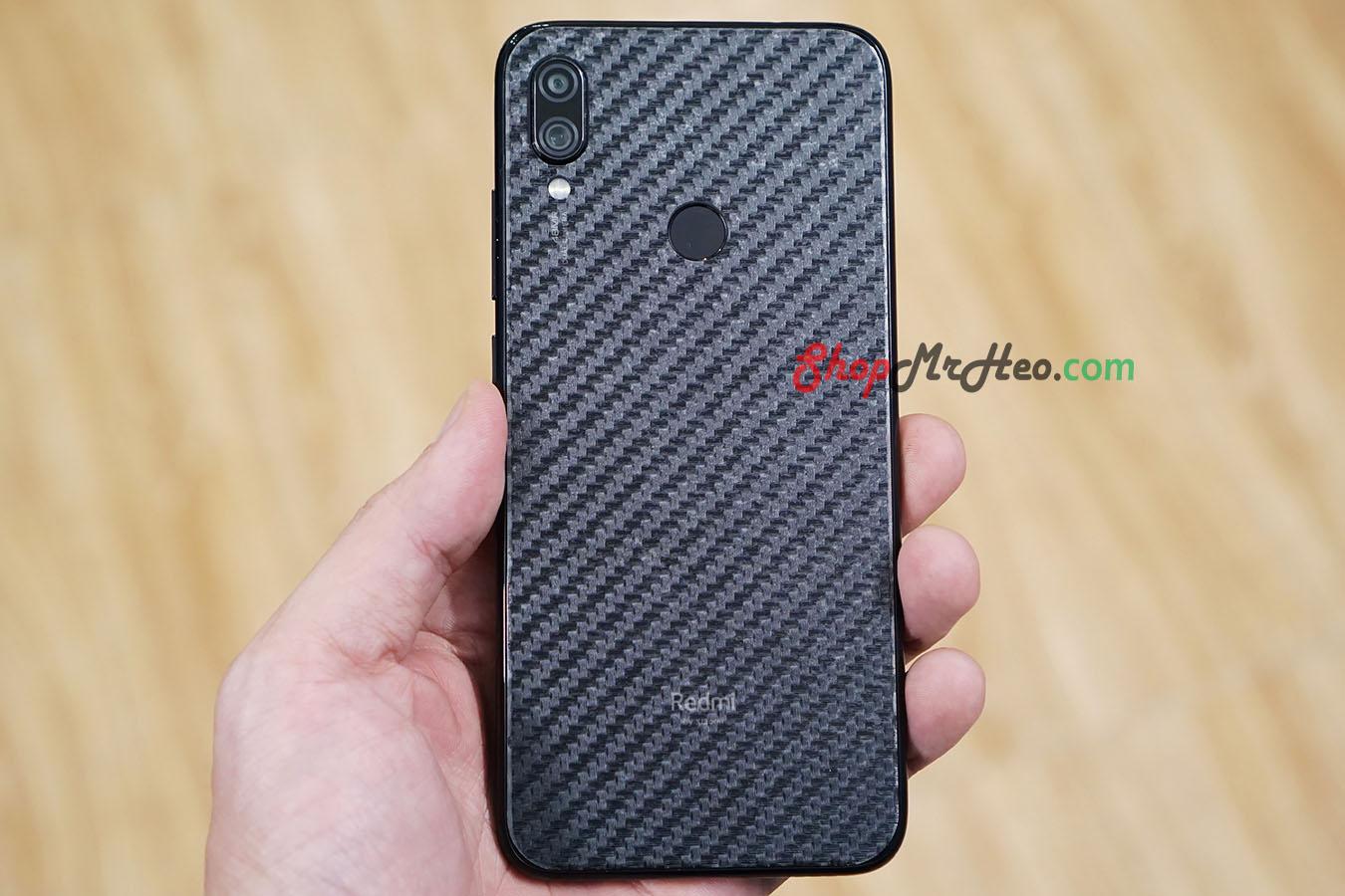 Bộ 3 skin dán mặt sau lưng vân 3d carbon xiaomi redmi note 7