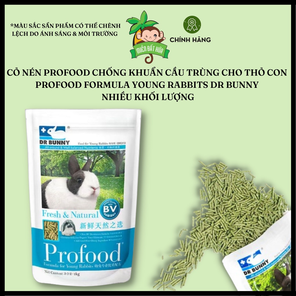 Thức ăn thỏ bọ - Cỏ nén Profood chống khuẩn cầu trùng cho thỏ con Dr.Bunny 1kg dành cho thỏ