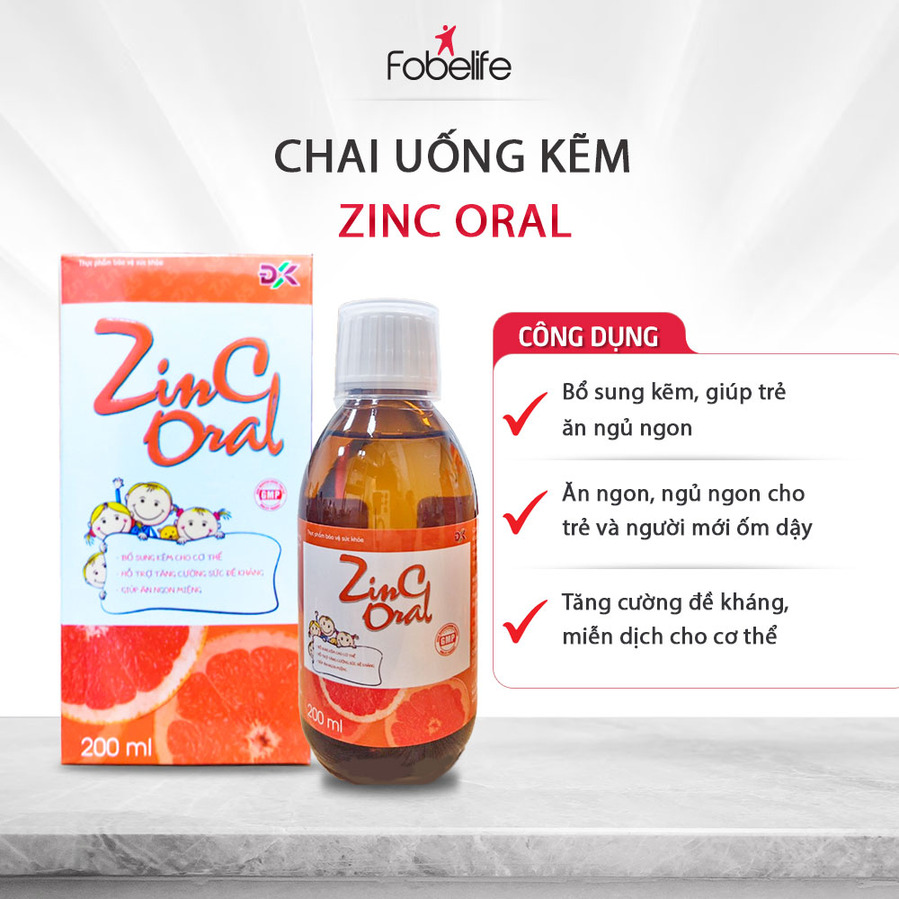 Bổ Sung Kẽm Hỗ trợ Tăng Cường Sức Đề Kháng ZinC Oral ĐK Giúp Ăn Ngon Miệng- chai 200ml.