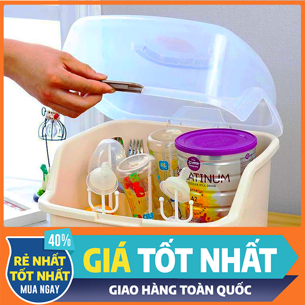 Giá úp bình sữa có nắp đậy - kèm kẹp tiệt trùng, chất liệu nhựa PP cao cấp, không chứa BPA đôc hại, có thể tháo rời, chân giá phẳng có thể đặt giá ở bất cứ đâu