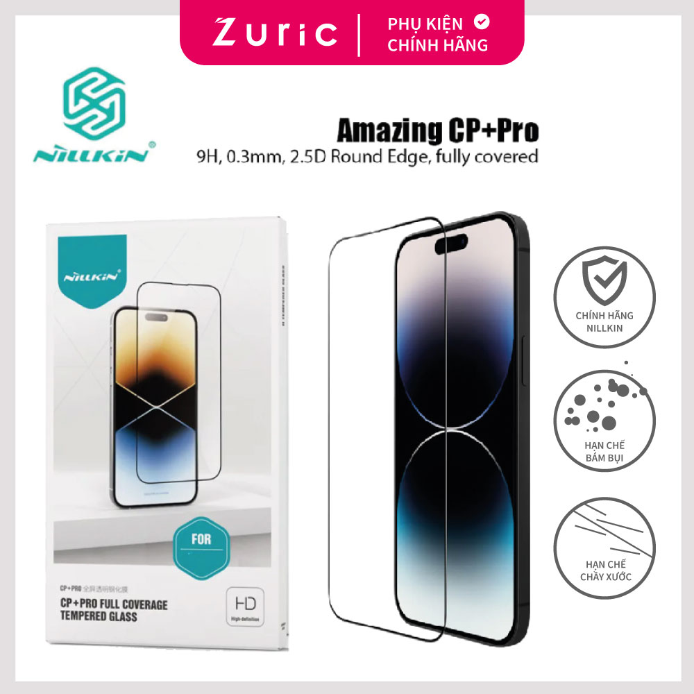 [KÍNH CƯỜNG LỰC] iPhone 15/ 15 Plus/ 15 Pro/ 15 Pro Max/ iPhone 14/ 14 Plus/ 14 Pro/ 14 Pro Max/ iPhone 13/ 13 Pro/ 13 Pro Max/ iPhone 12/ 12 Pro/ 12 Pro Max Full màn hình CP+PRO Nillkin