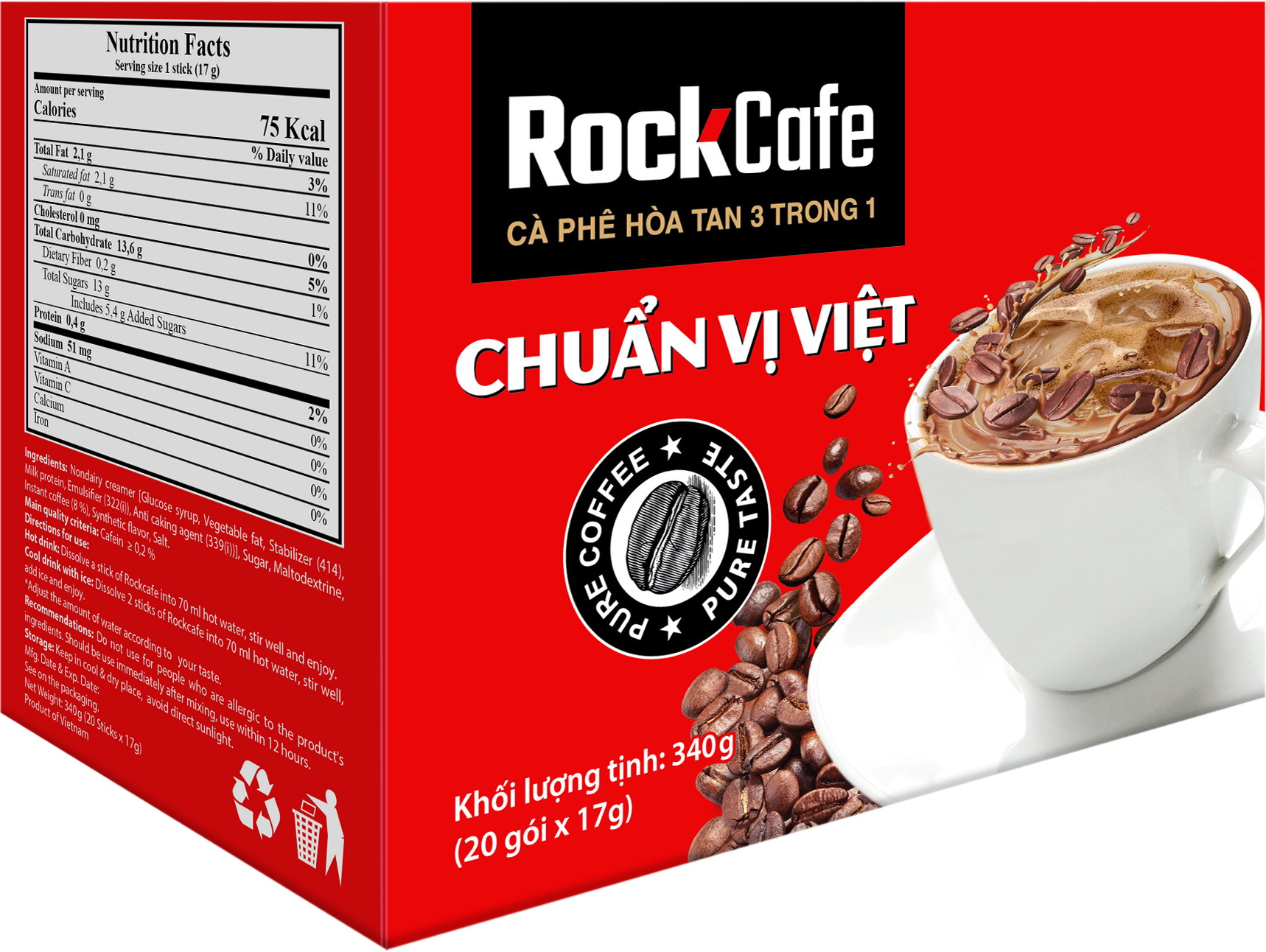HCMCà phê hòa tan 3 trong 1 Chuẩn Vị Việt ROCKCAFE Hộp 20 gói x 17gr