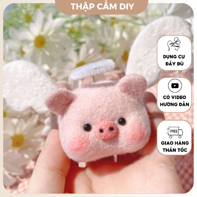 Len chọc handmade, bộ kit len chọc thiên thần heo