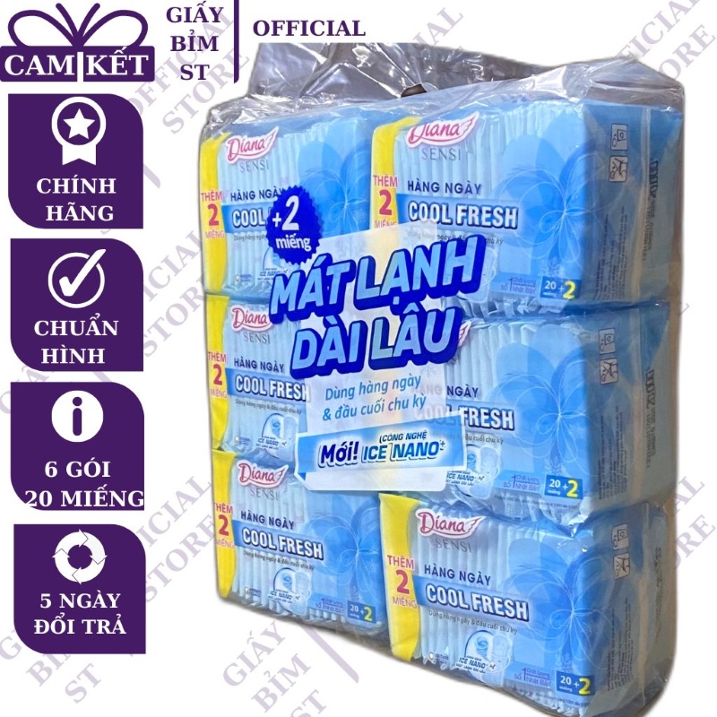 Băng vệ sinh diana hằng ngày sensi cool fresh dây 6 gói, 20 miếng/gói
