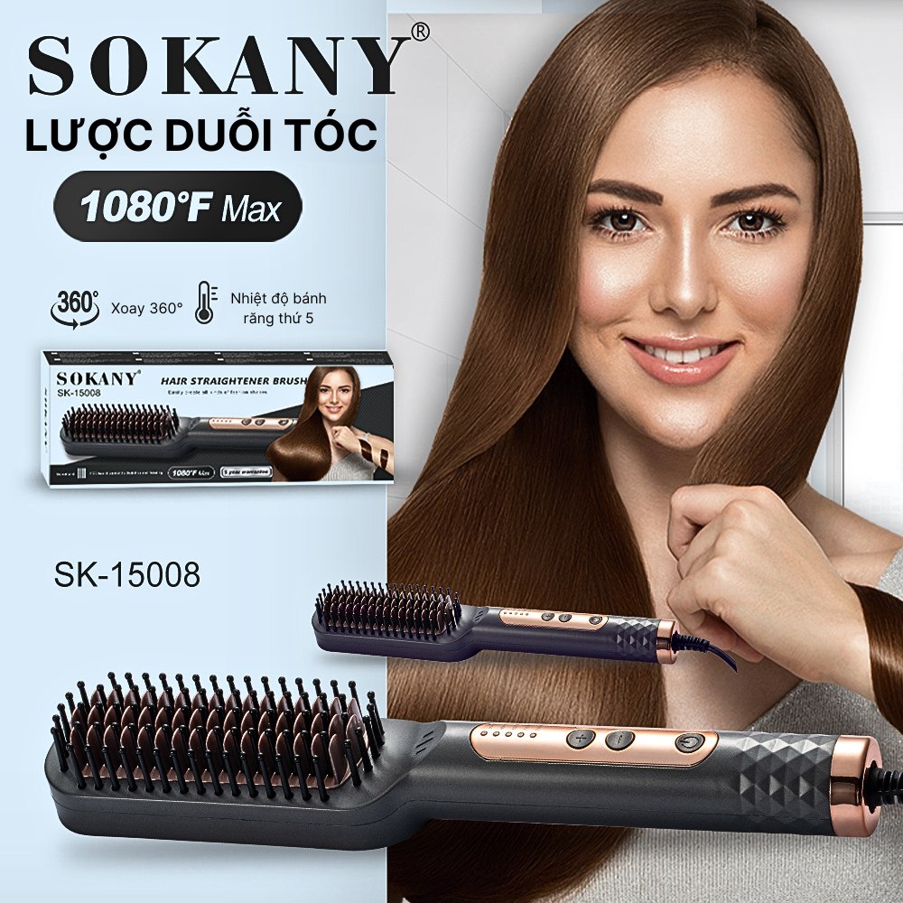 Lược điện chải duỗi tóc SOKANY duỗi tóc siêu thẳng, làm tóc tại nhà vô cùng tiện lợi - SK15008