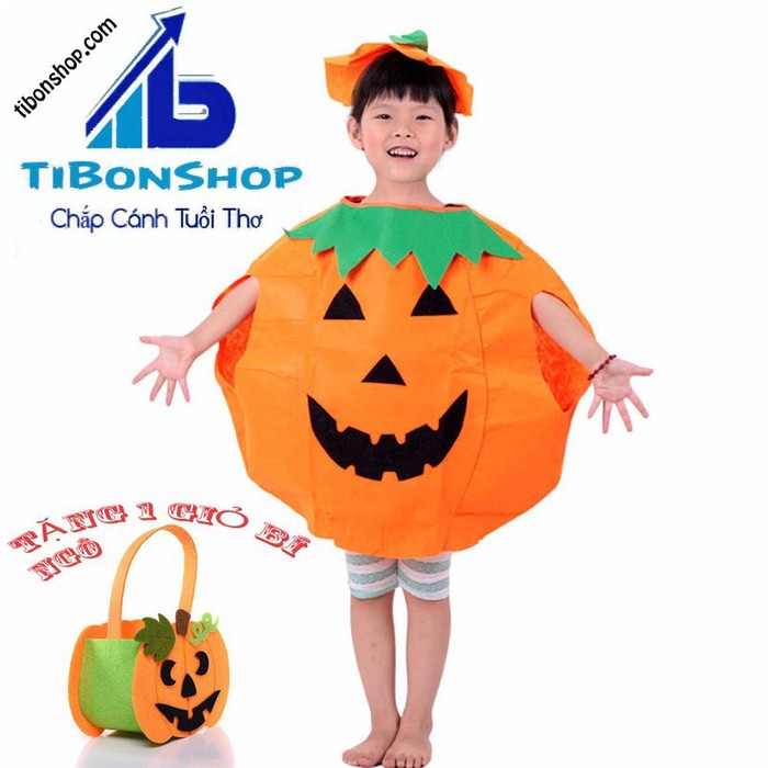 Trang Phục hóa Trang halloween -Quần Áo Bí Ngô+Tặng Giỏ Bí Ngô