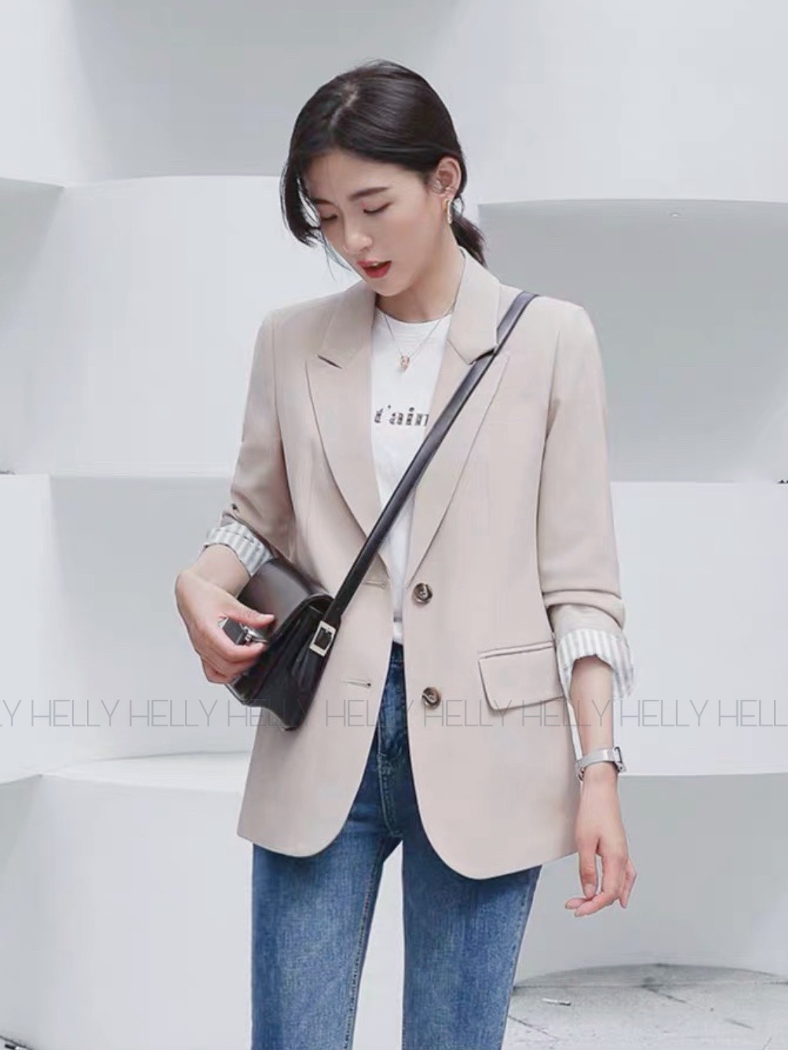 BLAZER 2 LỚP NUDE SỌC | ĐEN SỌC | HELLY SHOP