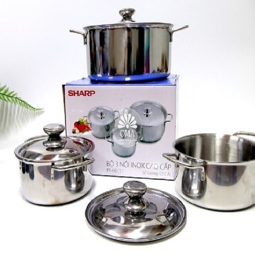 [Bảo Hành 2 Năm] Hàng Chất Lượng Cao Bộ 3 Nồi SHARP 24cm 20cm 16cm NẮP INOX CAO CẤP DÙNG ĐƯỢC BẾP TỪ VÀ MỌI LOẠI BẾP - Bộ 3 Nồi Inox Chất Lượng Cao - bộ nồi nhà bếp