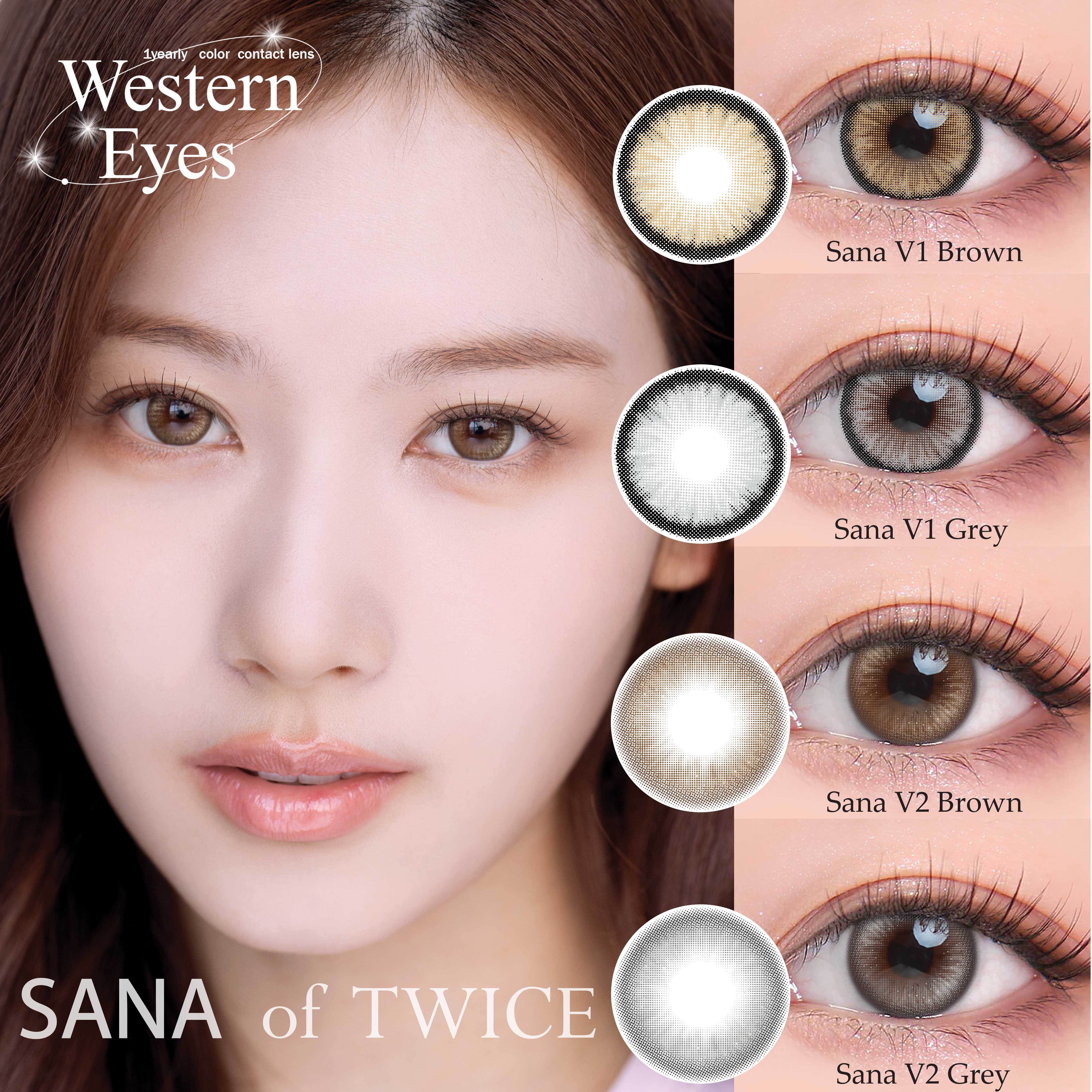 [Twice] Kính áp tròng Hàn Quốc Sana V1 V2 0-5 độ hạn sử dụng 6 tháng 14.2mm 14.5mm tặng ảnh có chữ ký thật của Twice