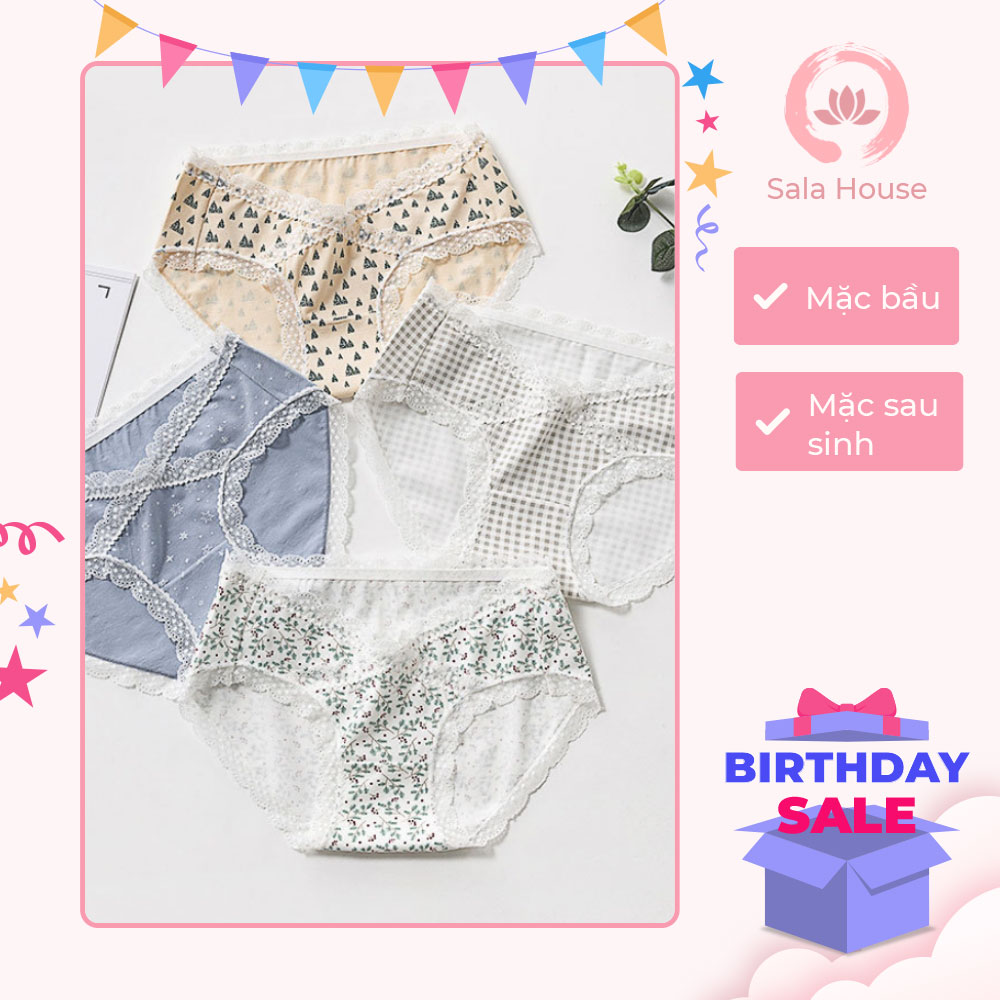 Set 4 quần lót bầu cotton cạp chéo SALAHOUSE, quần chip bà bầu co giãn 4 chiều, thoáng khí - QL18