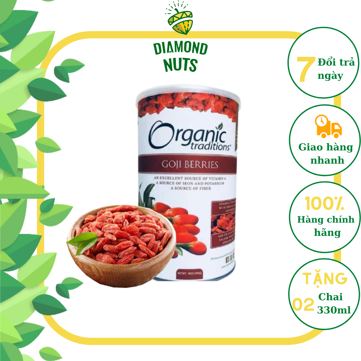 Kỷ tử hữu cơ organic đỏ khô traditional goji beries mỹ 454gr diamond nuts