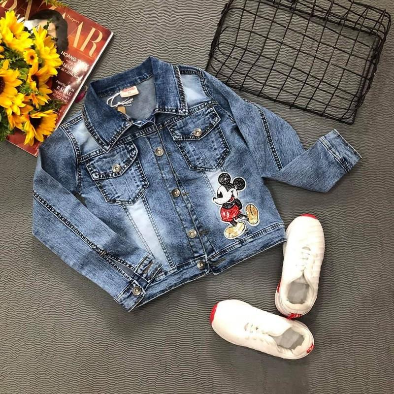 Áo khoác jean cho bé trai - bé gái thêu Mickey 18-52Kg - Hàng VNXK