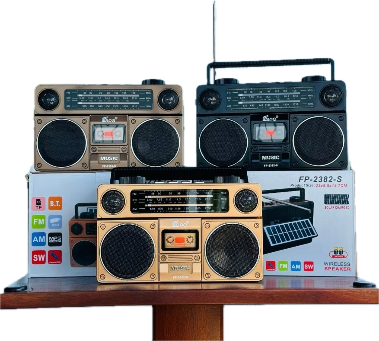 Đài FM Radio FP-2382-S bắt được Bluetooth kết nối USB thẻ nhớ full chức năng âm thanh cổ điển có năng lượng mặt trời