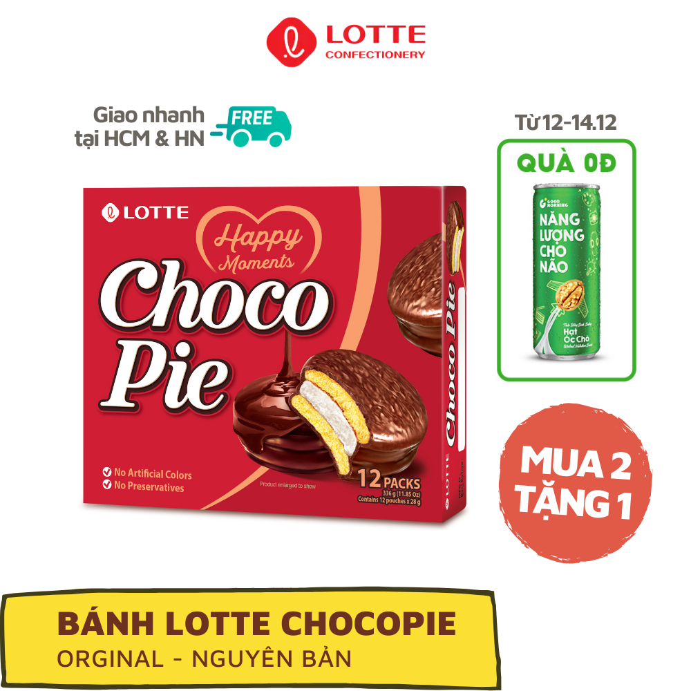 [Giao nhanh ở HCM & HN] Bánh Lotte Chocopie vị Nguyên Bản - Hộp 336G x 12 Gói