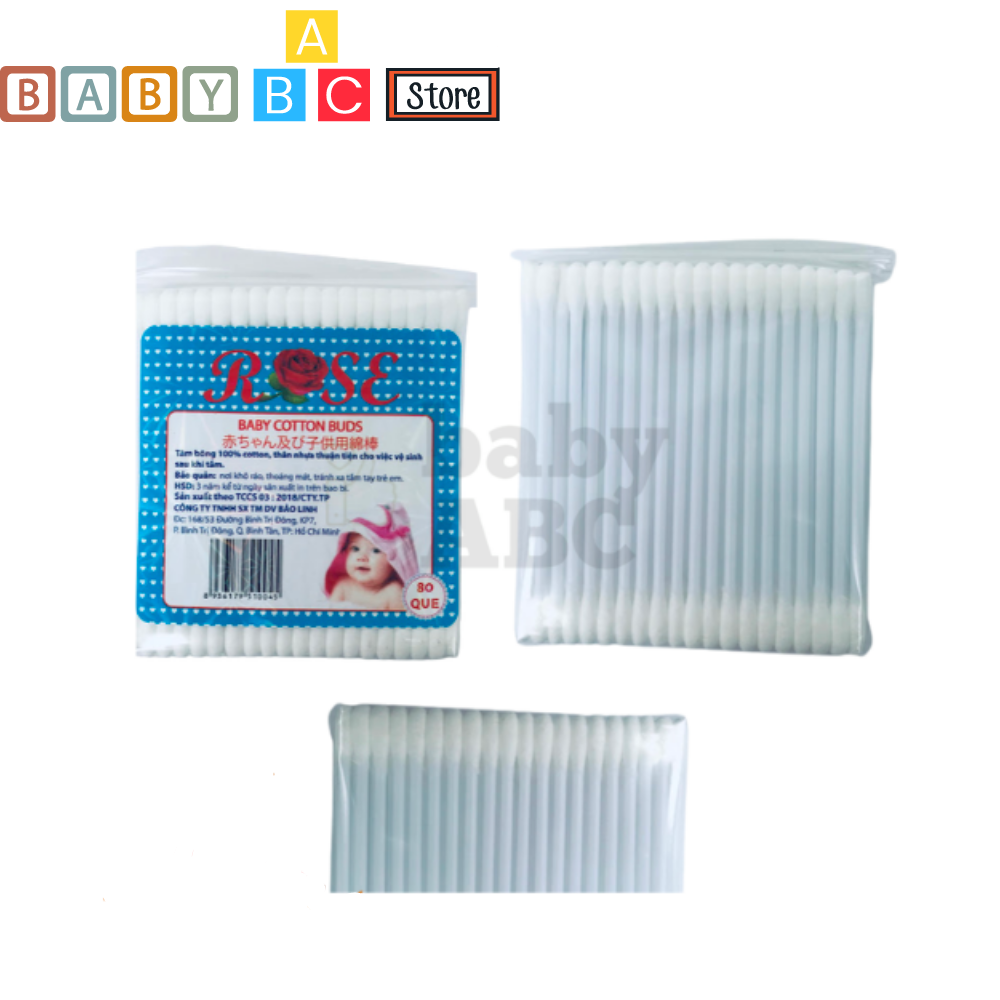 Tăm Bông Cho Bé Sơ Sinh ROSE Bịch 80 Que Tăm Bông Trẻ Em Đầu Nhỏ Khán Khuẩn Công Nghệ Nhật Bản