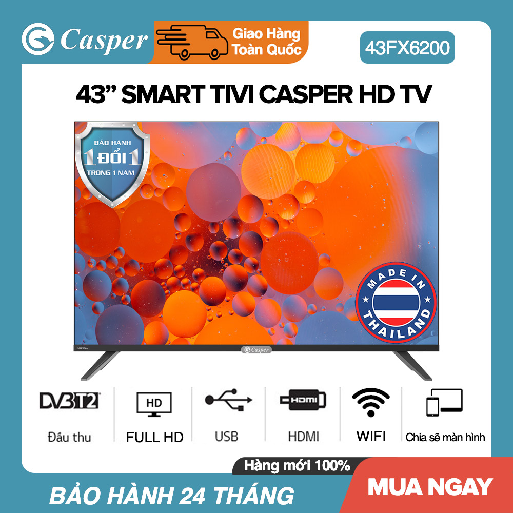 [TRẢ GÓP 0%] Smart Tivi Casper 43 inch Full HD - Model 43FX5200 / 43FX6200 Hệ điều hành Linux Chia sẽ màn hình Wifi DVB-T2 Tivi Gía Rẻ - Bảo Hành 2 Năm [MODEL 2021]