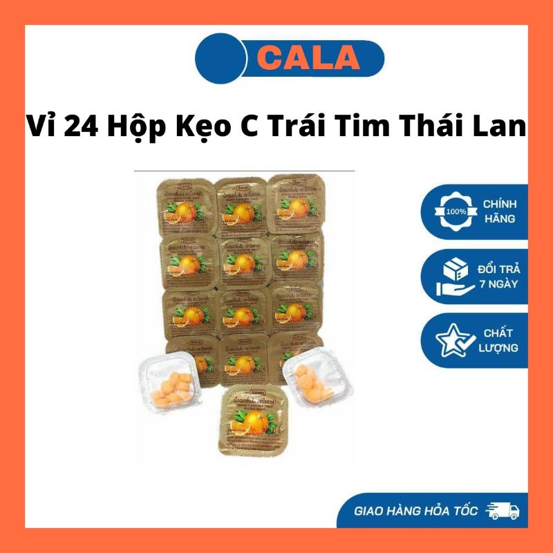 Vỉ 24 hộp kẹo cam c trái tim thái lan