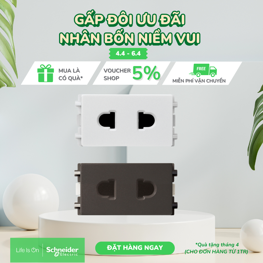 Ổ cắm đơn 2 chấu dòng ZenceloA - 10A - màu trắng/ đồng ánh bạc - Schneider Electric - 84426SUS_WE_G19 84426SUS_BZ_G19