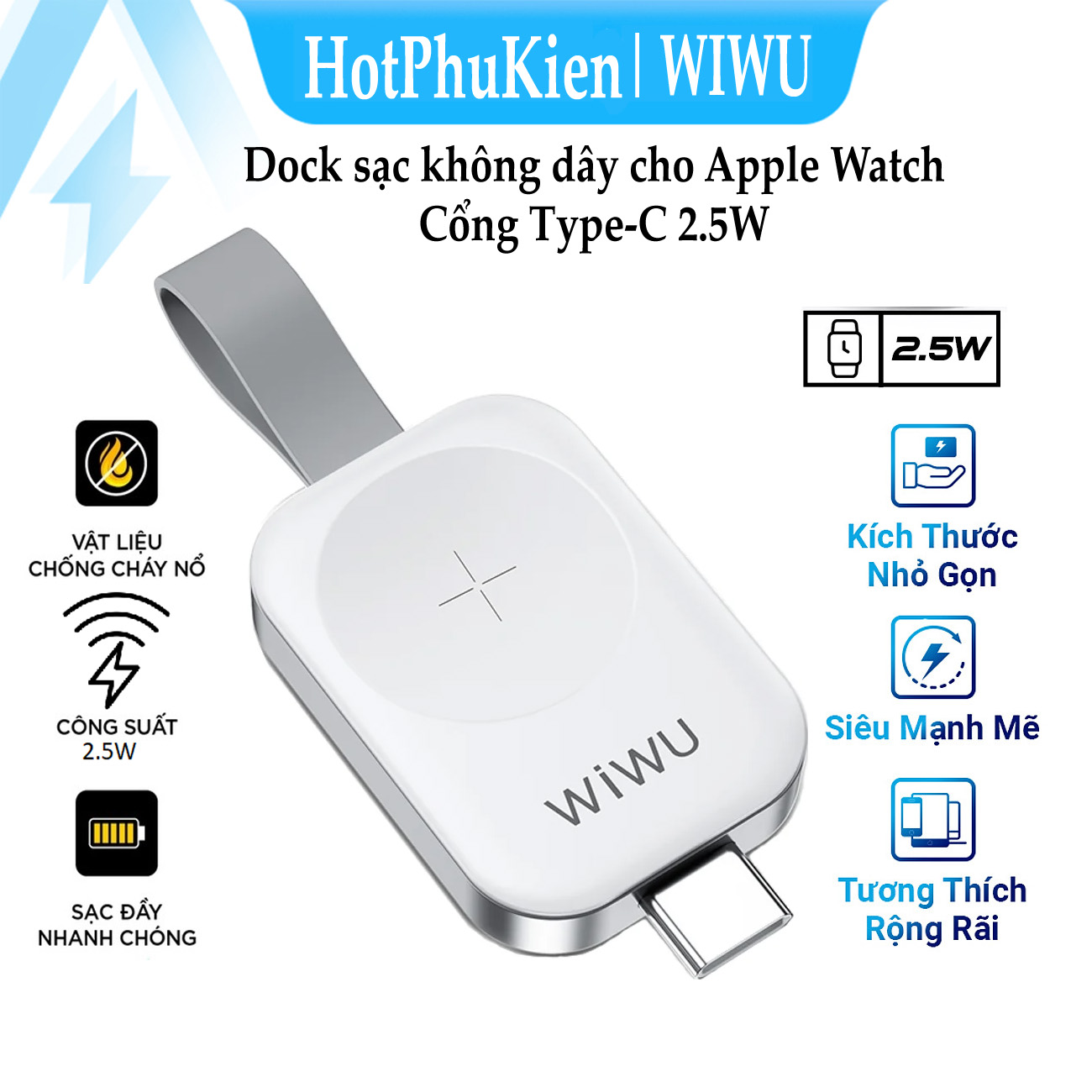 Dock đế sạc không dây magnetic sạc nhanh 2.5W hỗ trợ sạc MFI cho Apple Watch series 1 / 2 / 3 / 4 / 5 / 6 / 7 / 8 / SE / watch ultra 49mm đầu USB Cm / Type C hiệu Wiwu M16 Pro sạc được cho Apple Watch tất cả phiên bản - Phân phối bởi Hotphukien