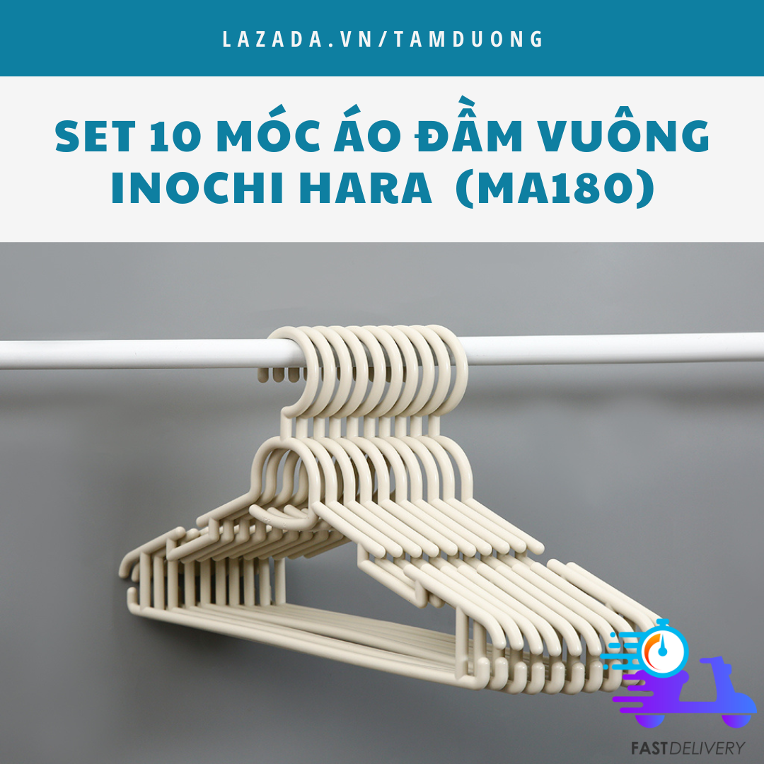 Set 10 Móc áo đầm vuông Inochi (MA180) - Chất liệu nhựa PP nguyên sinh cao cấp, với độ chịu lực tốt, bền đẹp theo thời gian sử dụng [HCM-Giao hoả tốc 2h]