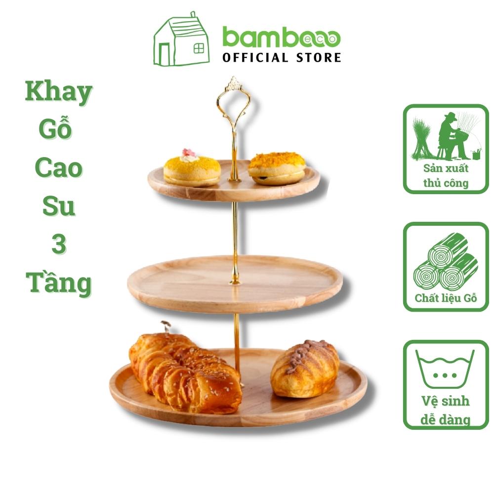 Khay gỗ cao su đựng trái cây BAMBOOO ECO khay gỗ đựng bánh ngọt các loại