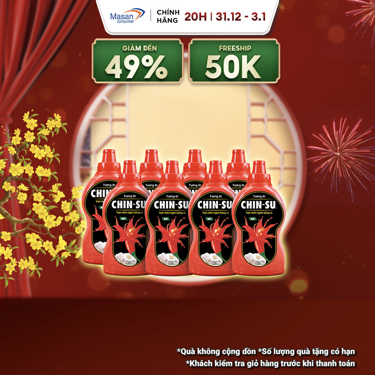 15.12-29.12 Voucher 9% CHO ĐƠN TỪ 149K Combo 8 Tương Ớt CHIN-SU 250G Bao bì có thể thay đổi theo đợt nhập hàng