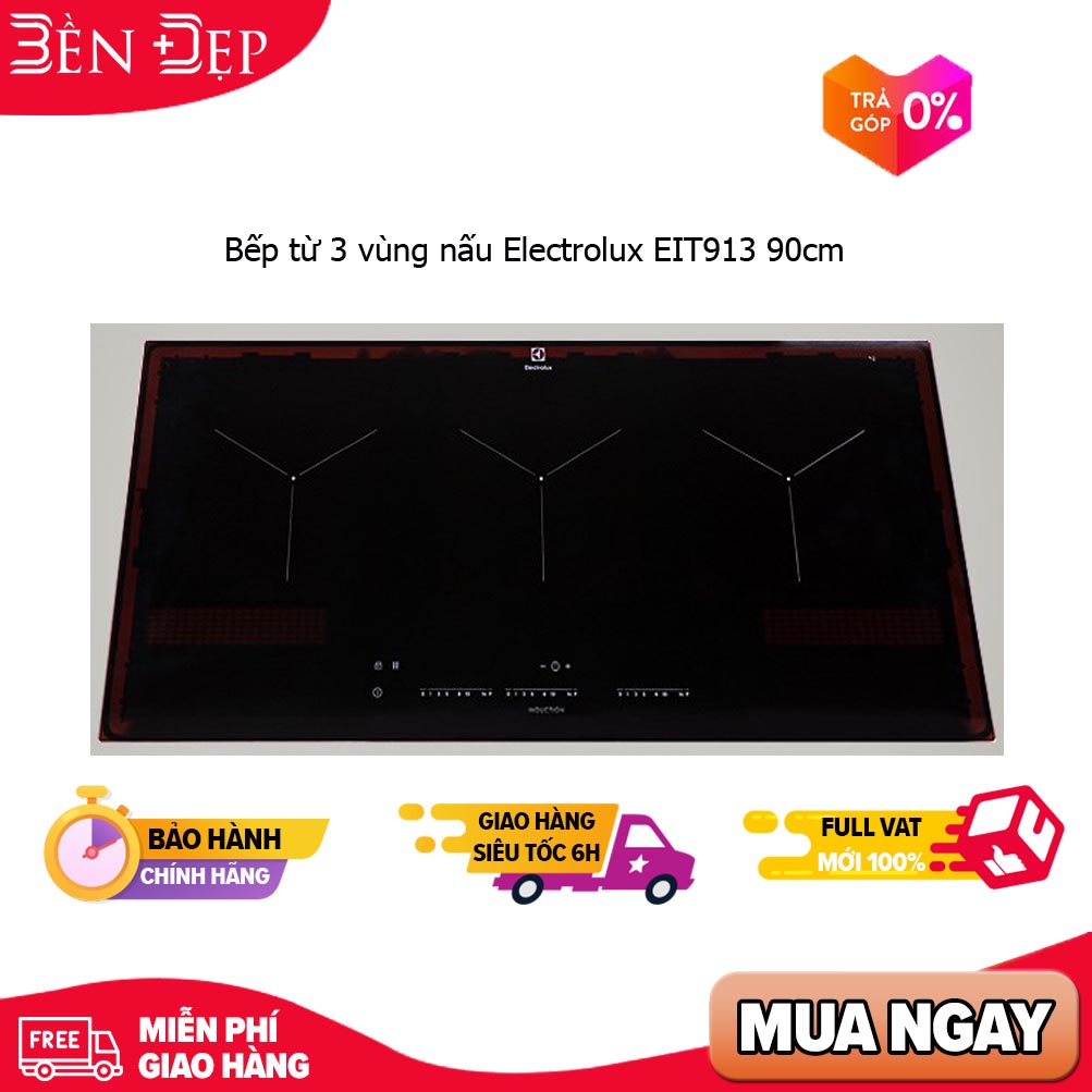 Bếp từ âm Electrolux EIT913 3 vùng nấu, Kính Eurokera, Đen, 910mm x 410mm