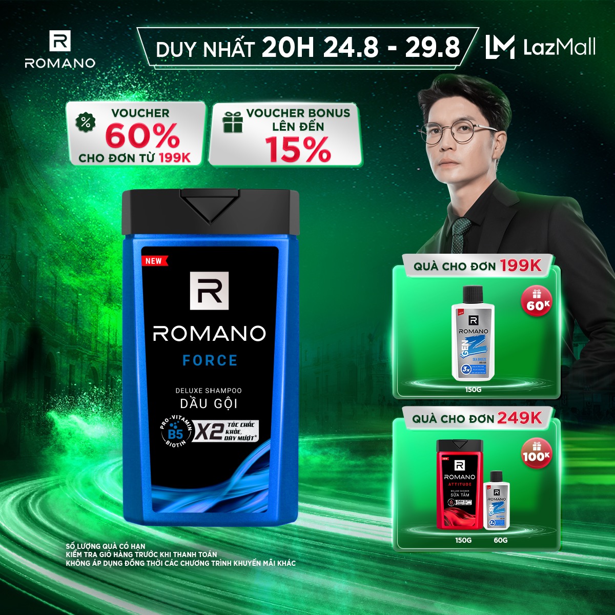 Dầu gội hương nước hoa Romano Force 380g