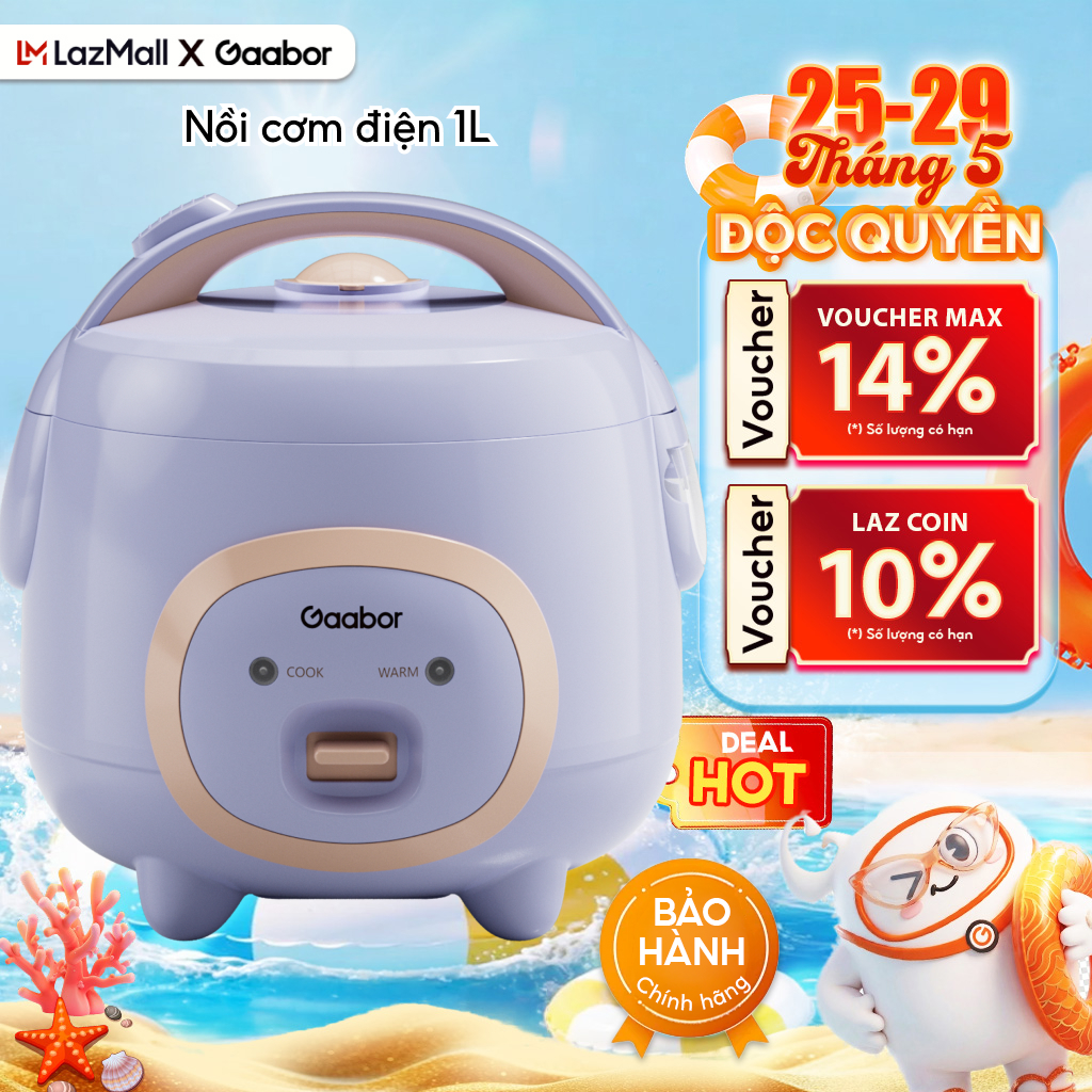Nồi cơm điện mini Gaabor RC-25M01A 1L nấu chín nhanh, giữ ấm lâu, đa năng kèm xửng hấp - Bảo hành 12 tháng 1 đổi 1