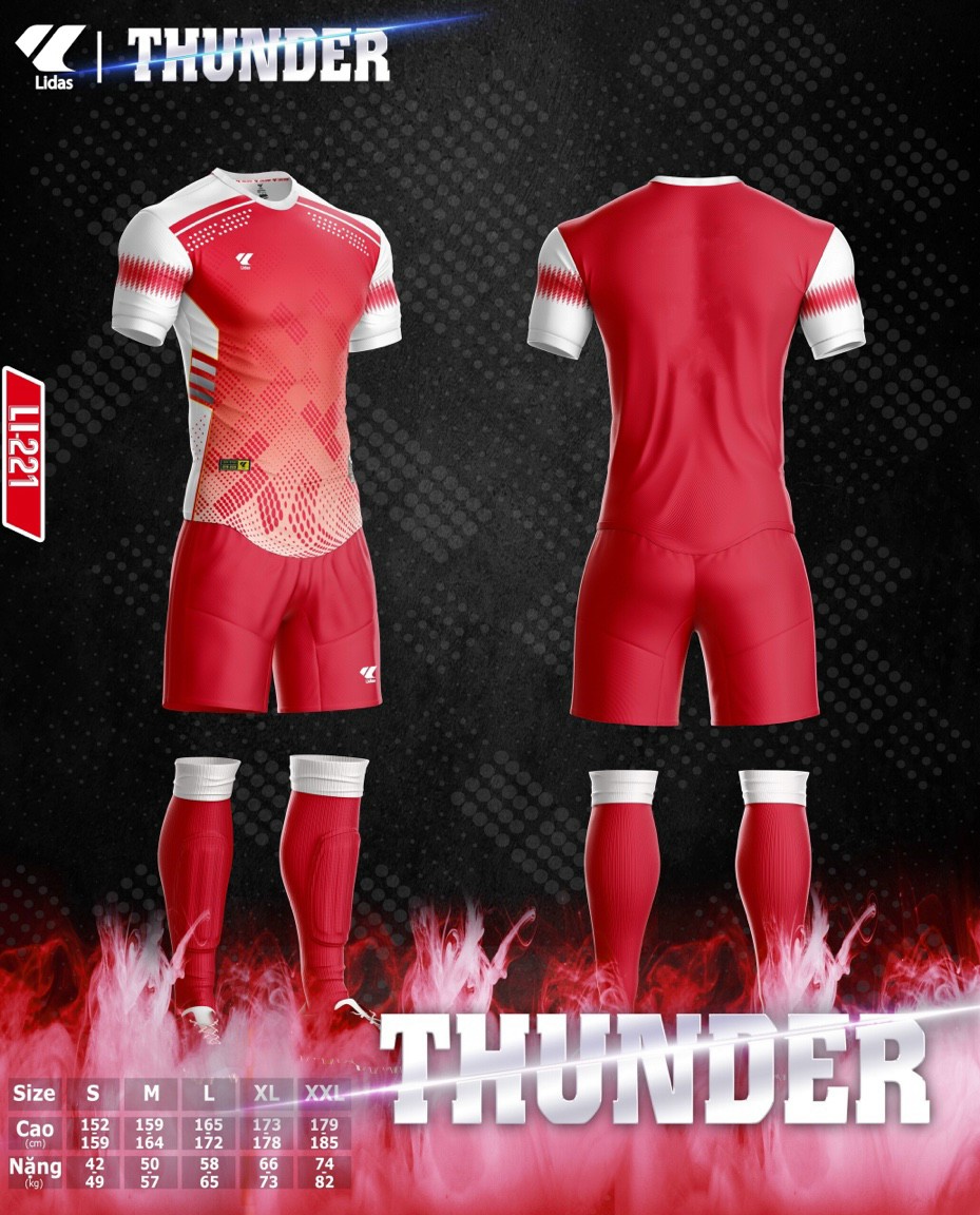 Áo Bóng Đá-Bóng Chuyền Không Logo Thunder đỏ