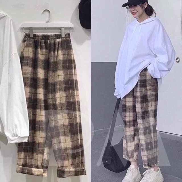 QUẦN ỐNG RỘNG NỮ,Quần Kẻ Karo Nữ,Chất Thô Mềm Đẹp,KUTE 2K3