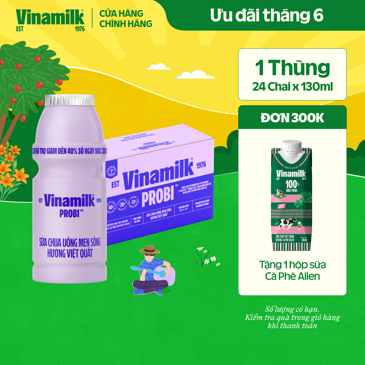 [CHỈ GIAO TRONG BÁN KÍNH 10KM] Thùng Sữa chua uống Probi Việt Quất chai x 130ml - 24 chai/Thùng Yogurt