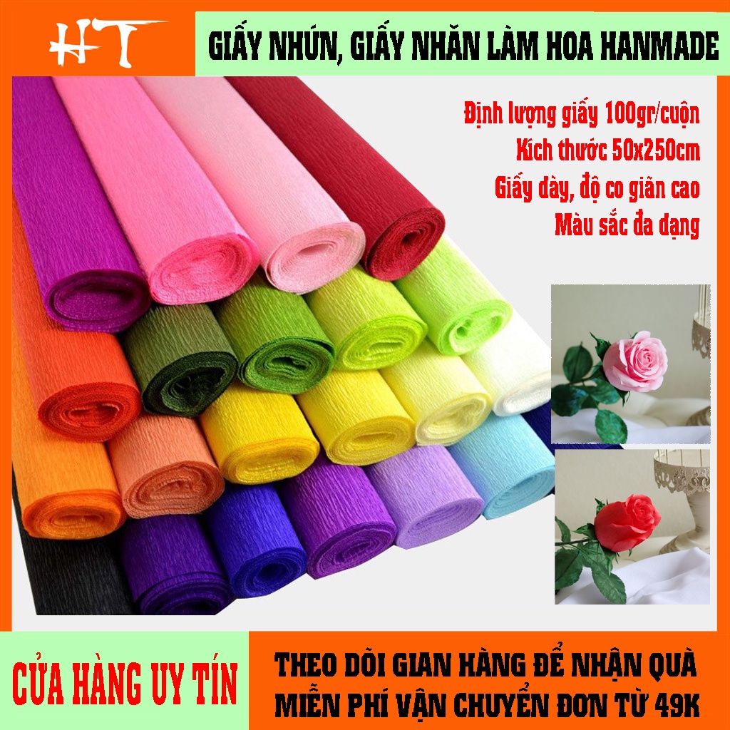 Combo 30 cuộn giấy nhún, giấy nhăn làm hoa- giấy gói hoa,phụ kiện làm hoa, handmade