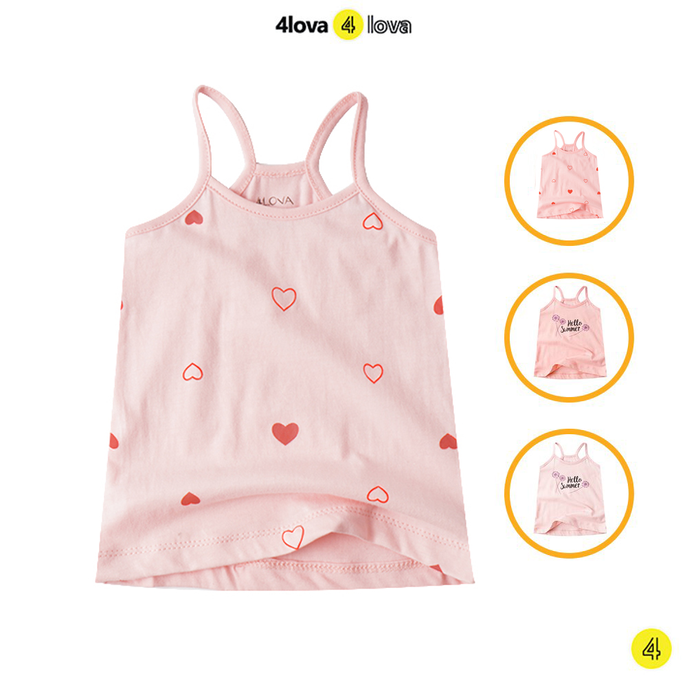 Áo Thun Hai Dây Cho Bé Gái 4LOVA Họa Tiết Xinh Xắn Hàng Chính Hãng từ 8-30kg - Cotton Cao Cấp Mềm Mại, Thoáng Mát, Thấm Hút Mồ Hôi, An Toàn Cho Da Bé