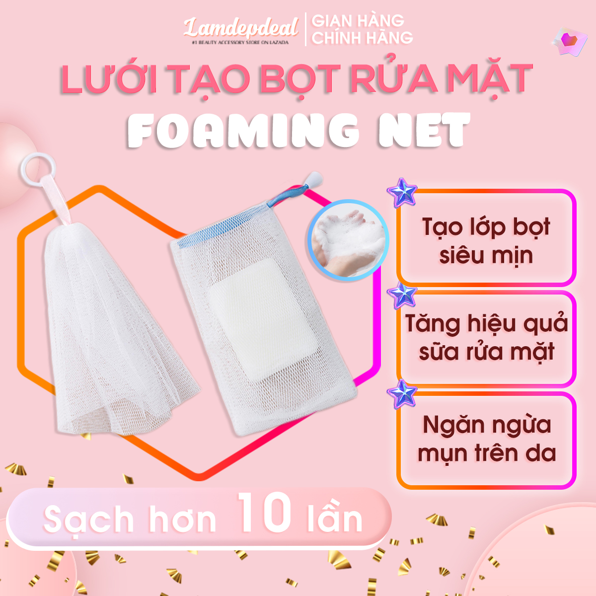 Lưới tạo bọt rửa mặt FOAMING NET Nhật Bản - Tạo bọt siêu nhanh giúp rửa sạch sâu, giảm ma sát tổn thương da, tiết kiệm sửa rửa mặt. - Lamdepdeal